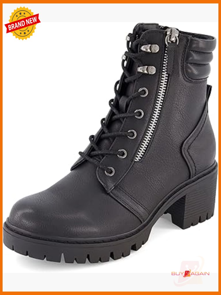 Lace Up Ankle Boots With Memory Foam, Side Zipper
